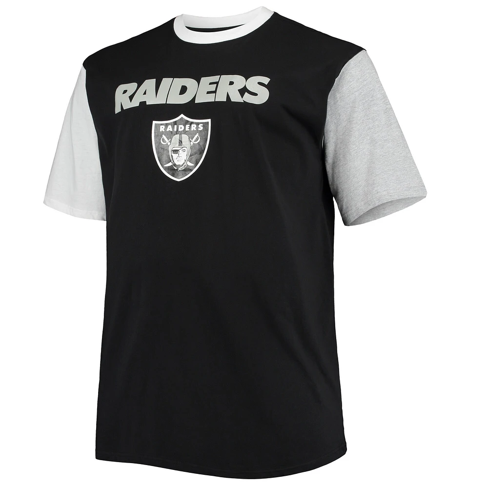 T-shirt color block noir/blanc pour hommes des Las Vegas Raiders Big & Tall