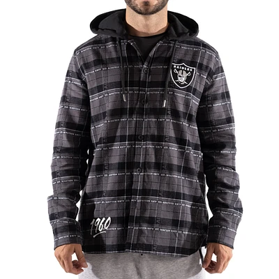 Pull à capuche en flanelle noir Las Vegas Raiders x The Wild Collective pour homme