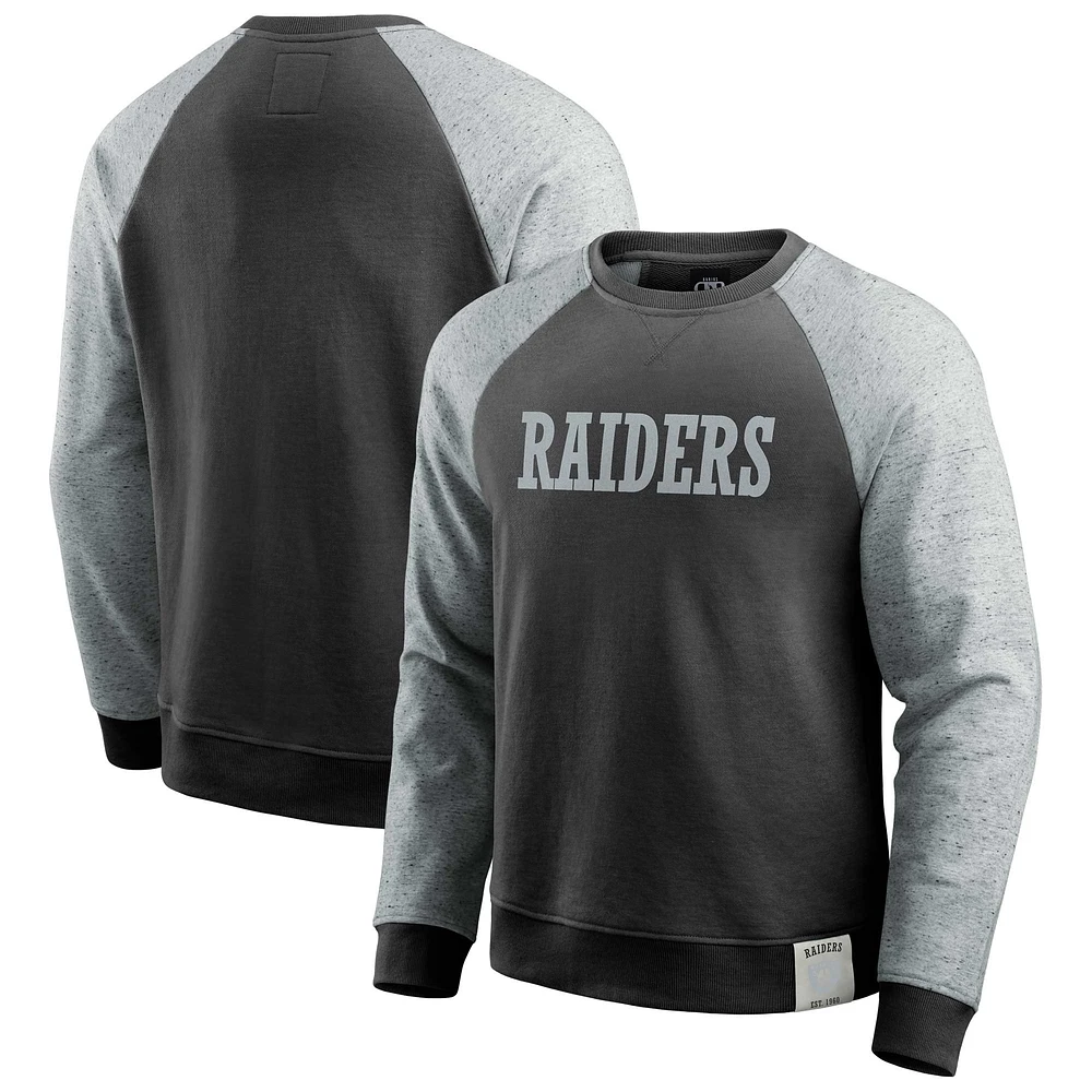 Men's Darius Rucker Collection by Fanatics Black/Heather Gray Las Vegas Raiders Colorblock Pullover Sweatshirt