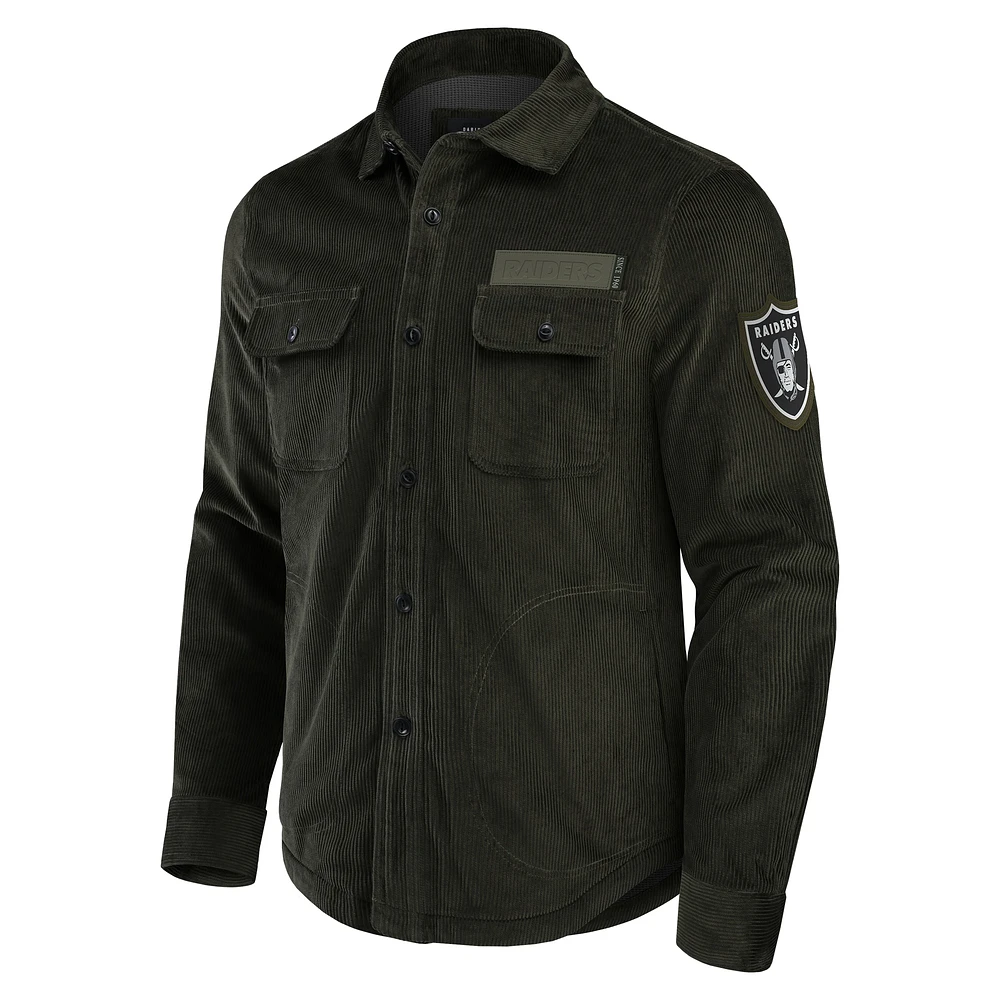 Men's Darius Rucker Collection by Fanatics Dark Green Las Vegas Raiders Corduroy Full-Button Shacket