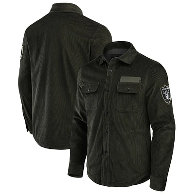 Men's Darius Rucker Collection by Fanatics Dark Green Las Vegas Raiders Corduroy Full-Button Shacket