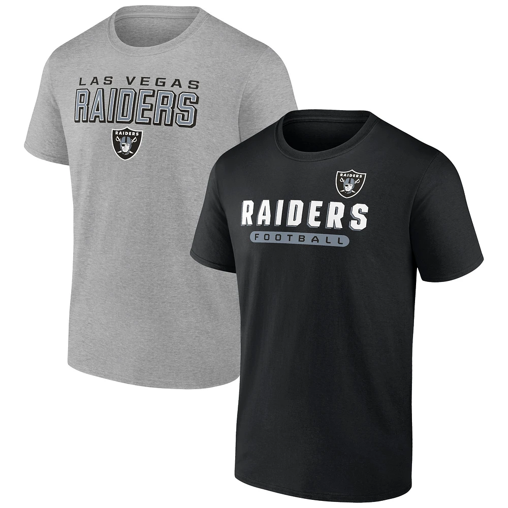 Pack combiné de t-shirts Fanatics pour hommes noir/gris chiné Las Vegas Raiders