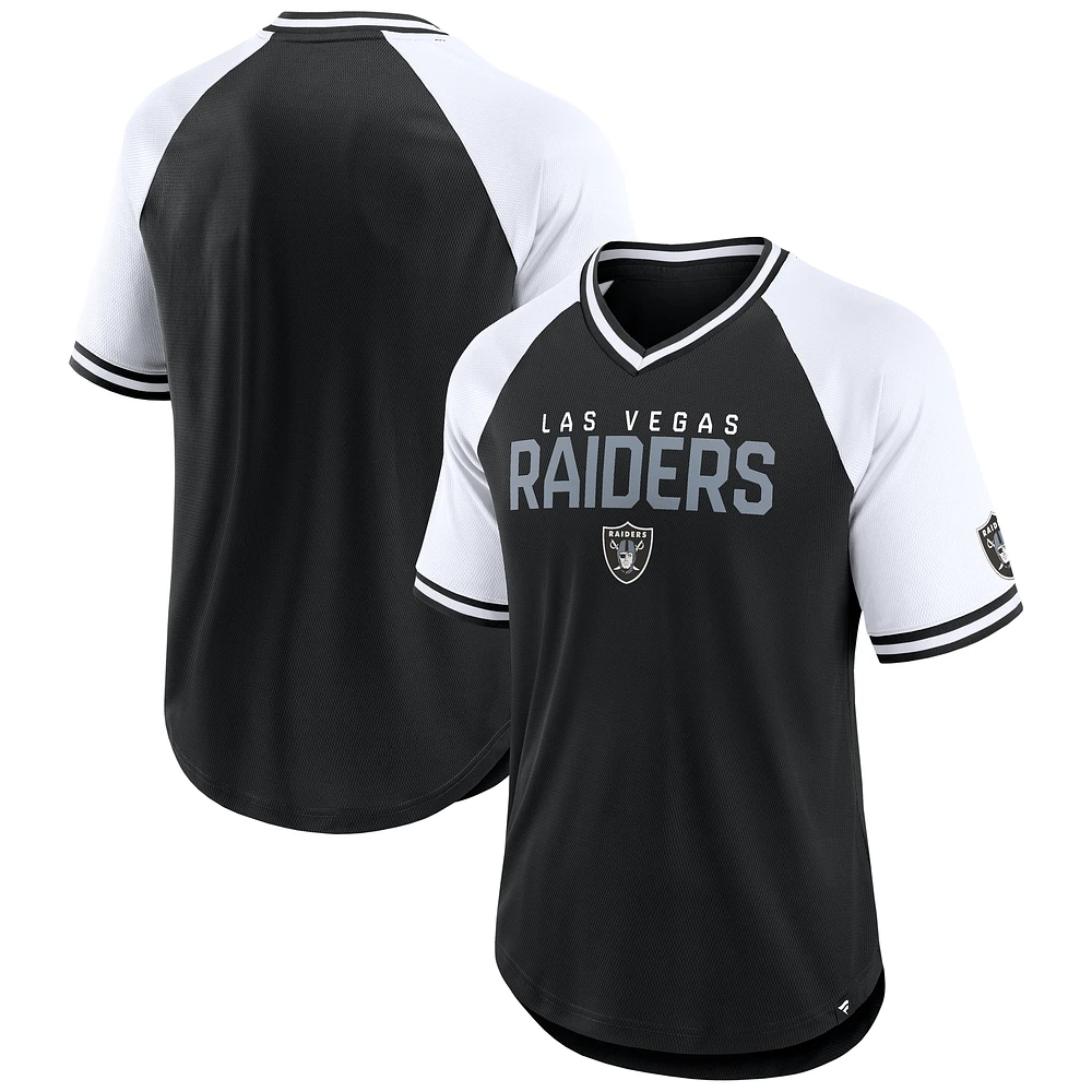 T-shirt raglan Hashmark noir/blanc pour homme des Las Vegas Raiders Fanatics