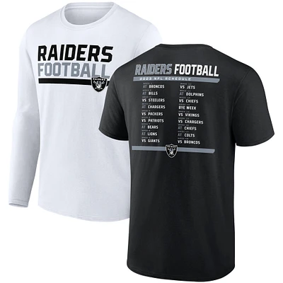 Ensemble combiné de deux t-shirts du calendrier 2023 Fanatics pour hommes, noir/blanc, Las Vegas Raiders