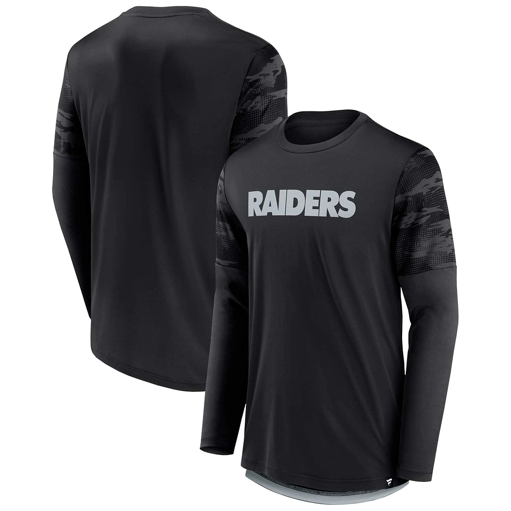 Fanatics pour hommes noirs Las Vegas Raiders Square Off Defender - T-shirt à manches longues