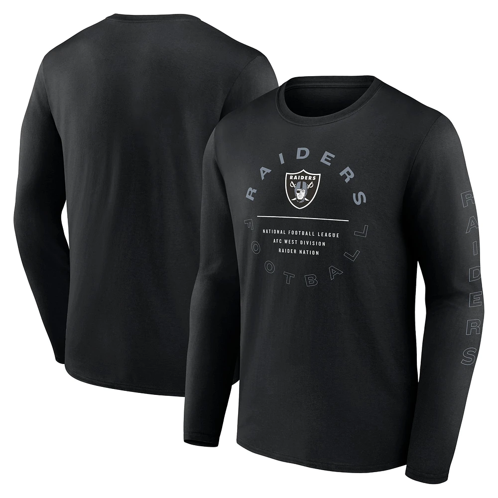 T-shirt noir à manches longues Fanatics Las Vegas Raiders Stat Sheet pour hommes