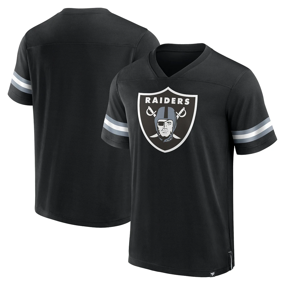 T-shirt noir en jersey à col V Tackle Fanatics pour hommes des Las Vegas Raiders