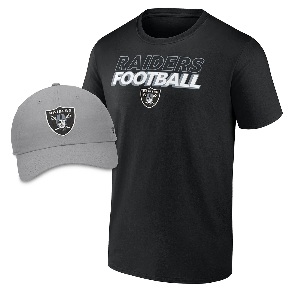 Pack combiné T-shirt noir et casquette ajustable Las Vegas Raiders Take Action pour homme