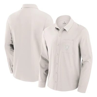 Men's Fanatics Cream Las Vegas Raiders Front Office Long Sleeve Button-Up Shirt