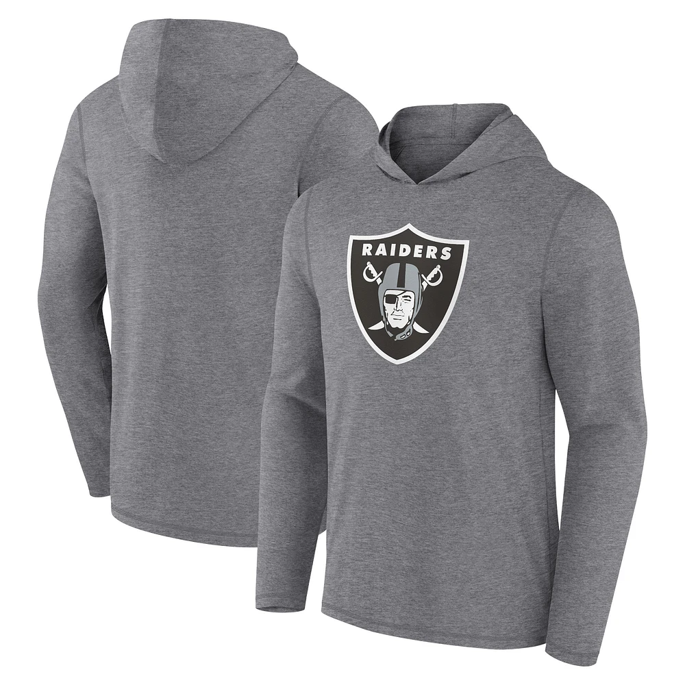 T-shirt à capuche manches longues avec logo Fanatics gris Las Vegas Raiders pour hommes