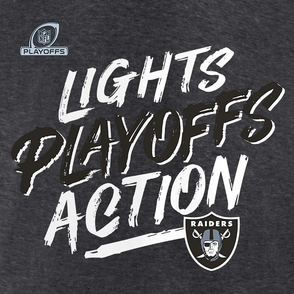 Men's Fanatics Heather Charcoal Las Vegas Raiders 2021 NFL Playoffs Bound Lights Action Fitted Pullover Hoodie