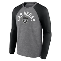 Men's Fanatics Heather Charcoal Las Vegas Raiders Arc Away Tri-Blend Raglan Long Sleeve T-Shirt