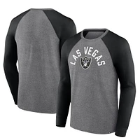 Men's Fanatics Heather Charcoal Las Vegas Raiders Arc Away Tri-Blend Raglan Long Sleeve T-Shirt