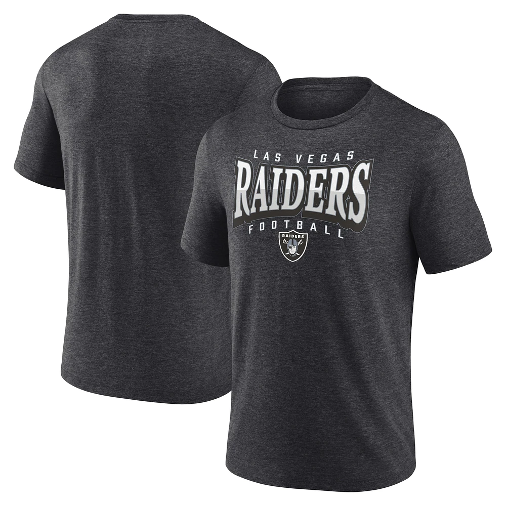 T-shirt Fanatics Heather Charcoal pour homme Las Vegas Raiders Divided Warp Tri-Blend