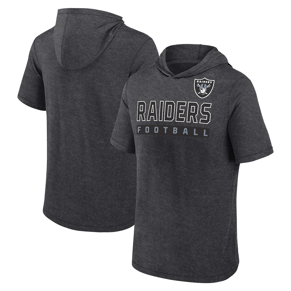 Sweat à capuche manches courtes Fanatics Heather Charcoal Las Vegas Raiders Push pour hommes