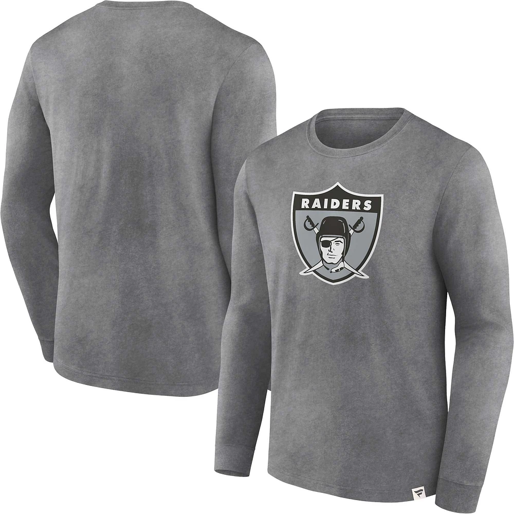 T-shirt à manches longues délavé pour hommes Fanatics Heather Charcoal Las Vegas Raiders