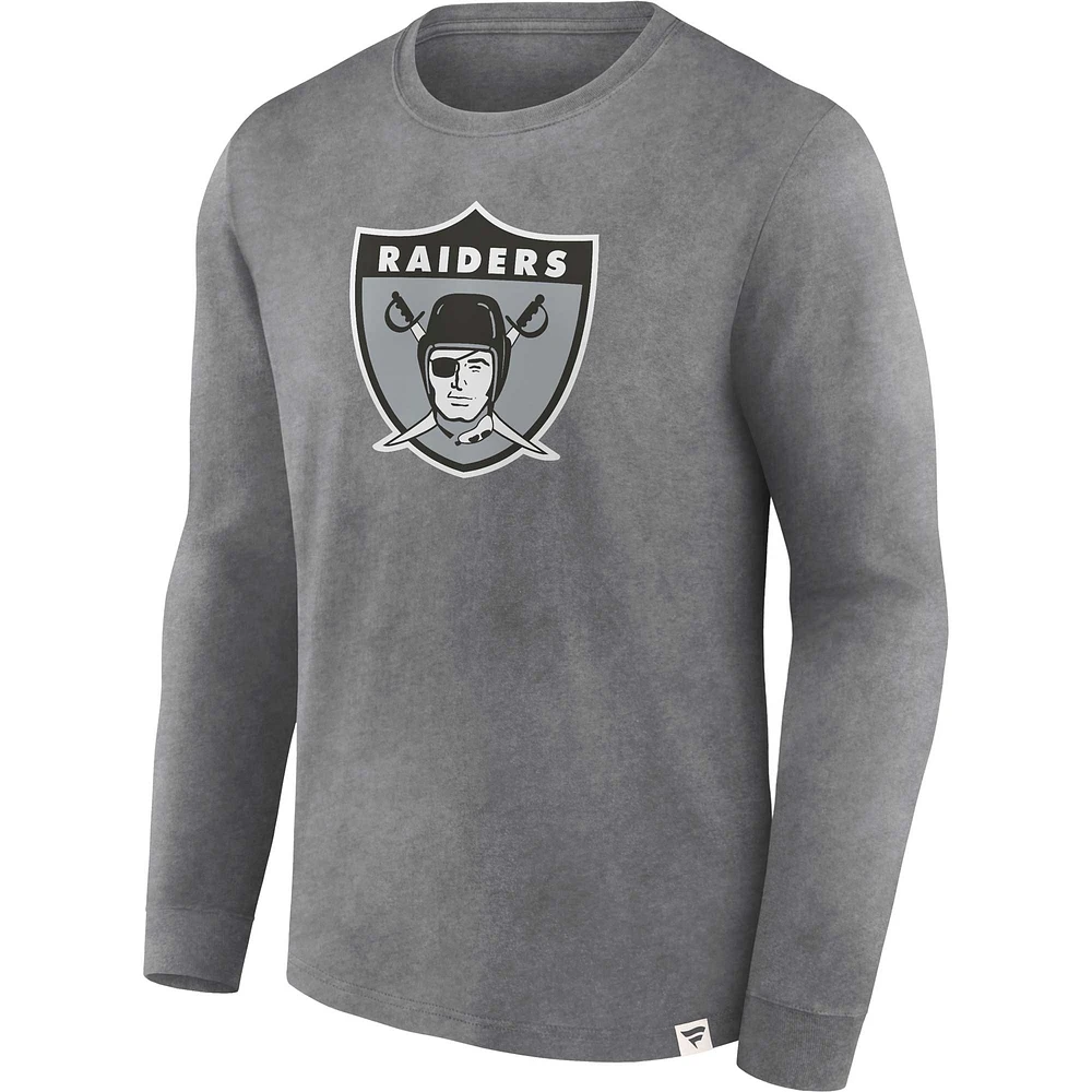 Men's Fanatics  Heather Charcoal Las Vegas Raiders Washed Primary Long Sleeve T-Shirt