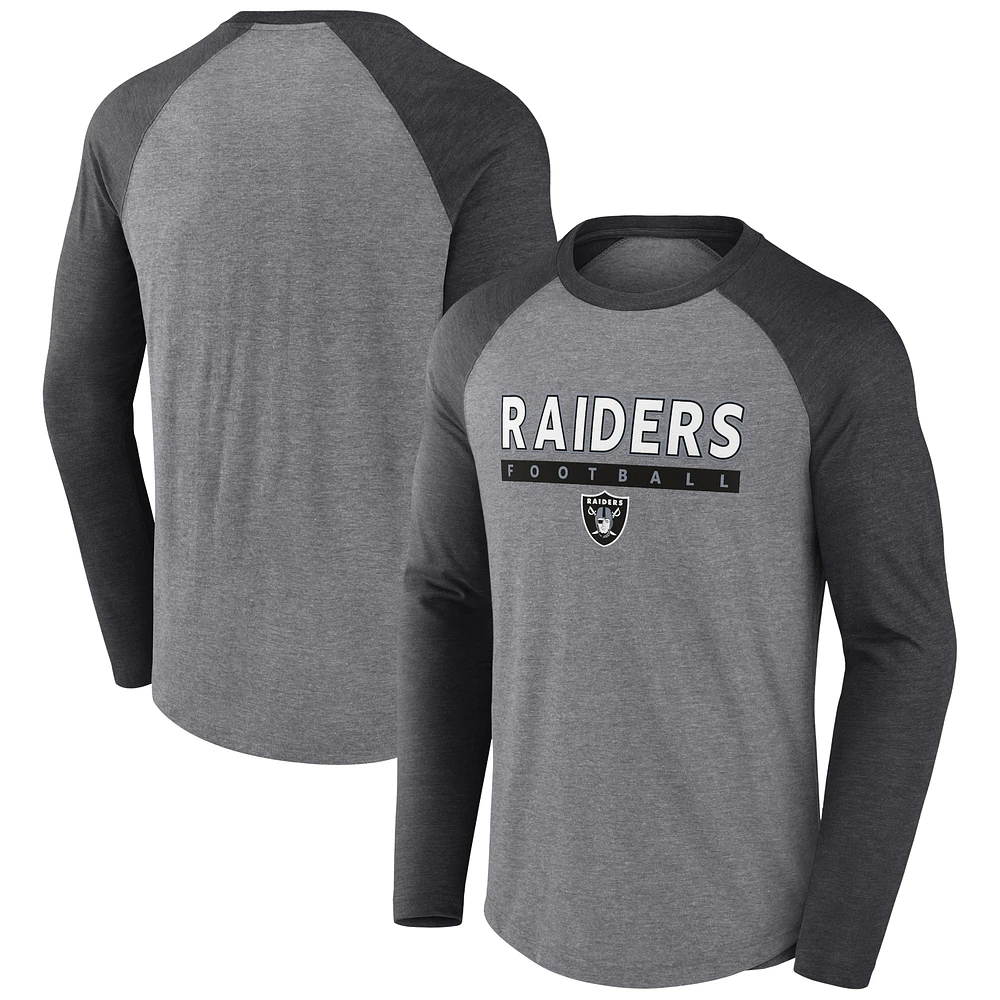 Men's Fanatics Heather Gray/Charcoal Las Vegas Raiders Tri-Blend Raglan Long Sleeve T-Shirt