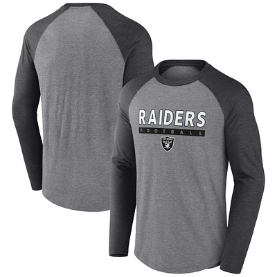 T-shirt à manches longues raglan tri-blend gris chiné/anthracite pour hommes Fanatics Las Vegas Raiders