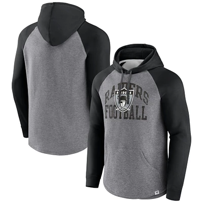 Sweat à capuche enfiler Arch Raglan préféré des Las Vegas Raiders Fanatics gris chiné pour hommes