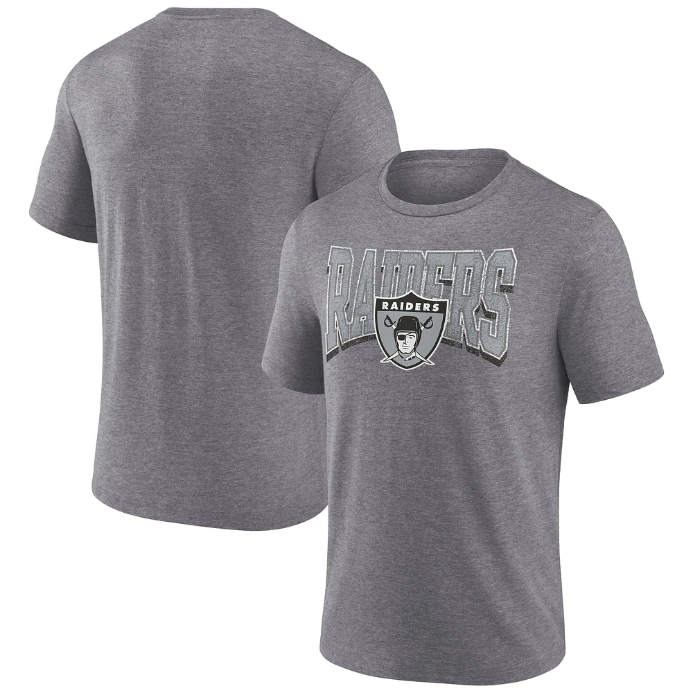 Men's Fanatics Heather Gray Las Vegas Raiders Warped Block Tri-Blend T-Shirt