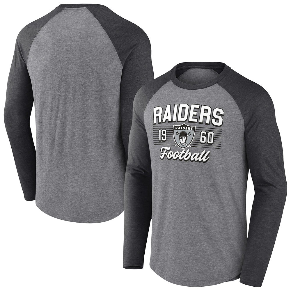 T-shirt décontracté à manches longues et col rond pour homme Fanatics Heather Grey Las Vegas Raiders Weekend