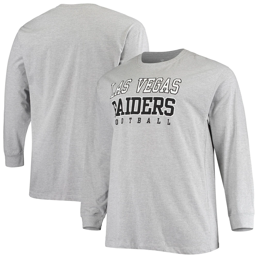 T-shirt à manches longues Fanatics Heathered Grey Las Vegas Raiders Big & Tall Practice pour hommes