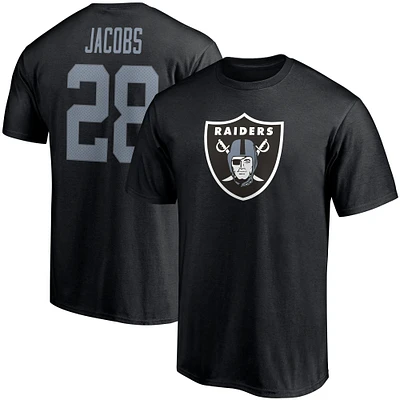 T-shirt noir avec nom et numéro d'icône de joueur des Raiders Las Vegas Fanatics Josh Jacobs pour hommes