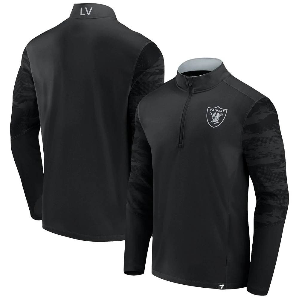 Haut à glissière quart de tour Blackout Ringer Fanatics pour hommes des Las Vegas Raiders