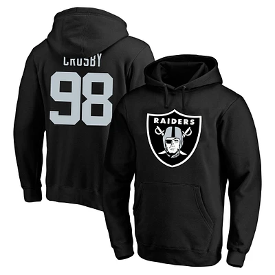 Sweat à capuche en polaire Fanatics Maxx Crosby pour hommes, noir, Las Vegas Raiders, grand et nom numéro