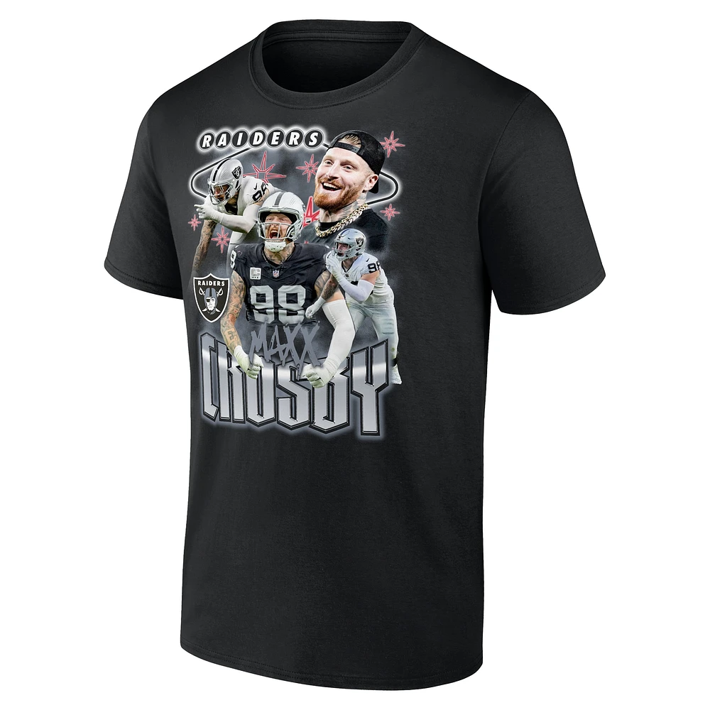 T-shirt graphique Fanatics Maxx Crosby pour homme, noir, joueur notoire des Las Vegas Raiders