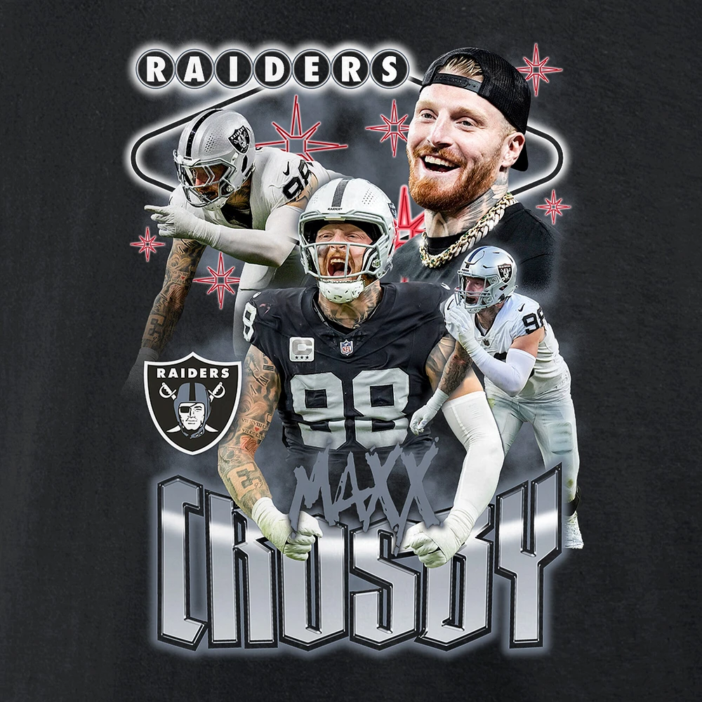 T-shirt graphique Fanatics Maxx Crosby pour homme, noir, joueur notoire des Las Vegas Raiders