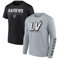 Ensemble de deux t-shirts Fanatics pour hommes argent/noir Las Vegas Raiders