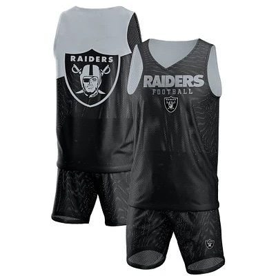 FOCO Black Las Vegas Raiders Colorblock Mesh V-Neck & Short Set