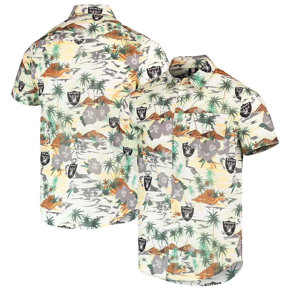 Chemise boutonnée à fleurs FOCO crème Las Vegas Raiders Paradise pour homme