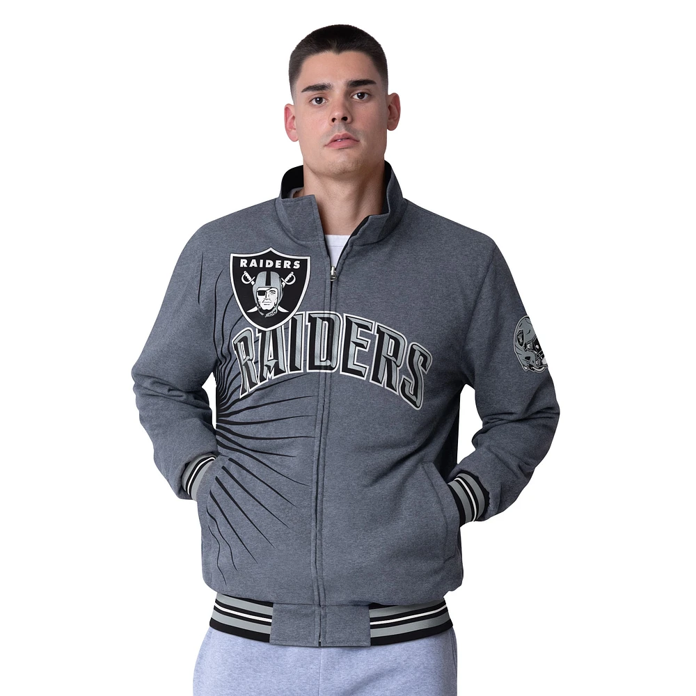 Veste réversible à fermeture éclair complète G-III Extreme pour homme, noire/gris chiné, Raiders de Las Vegas, Strong Arm