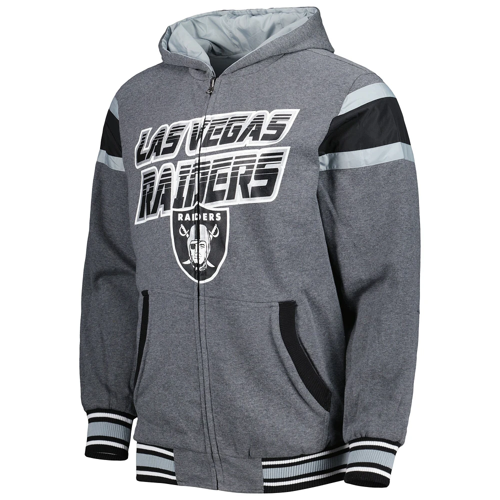 G-III Sports by Carl Banks pour homme Noir/Gris Las Vegas Raiders Extreme Full Back Sweat à capuche réversible Full-Zip Jacket