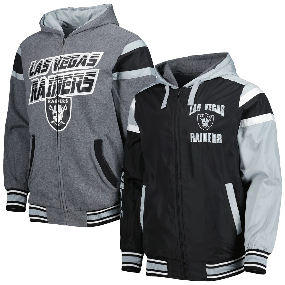 G-III Sports by Carl Banks pour homme Noir/Gris Las Vegas Raiders Extreme Full Back Sweat à capuche réversible Full-Zip Jacket