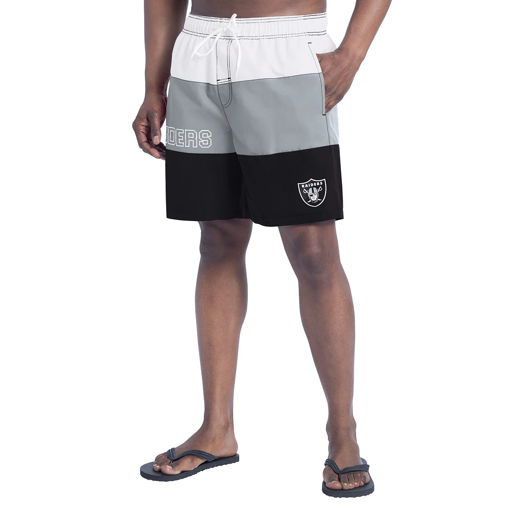 Short de bain G-III Sports by Carl Banks pour homme, noir/argent, Las Vegas Raiders Sunrise Volley