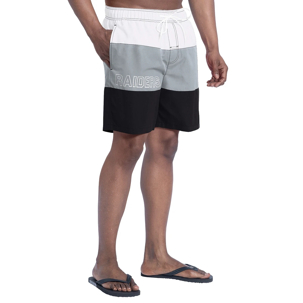 Short de bain G-III Sports by Carl Banks pour homme, noir/argent, Las Vegas Raiders Sunrise Volley