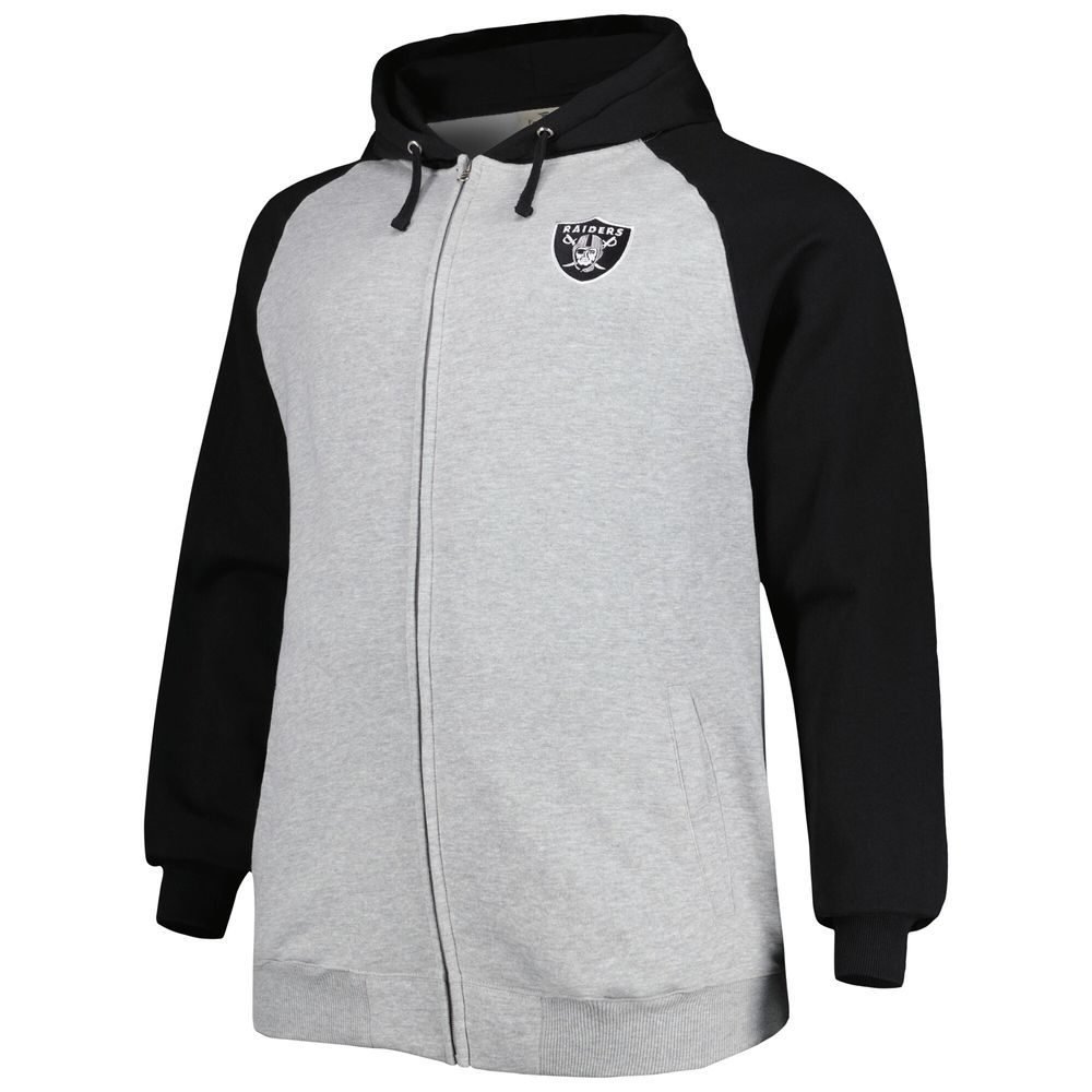 Men's Heather Gray Las Vegas Raiders Big & Tall Fleece Raglan Full-Zip Hoodie Jacket