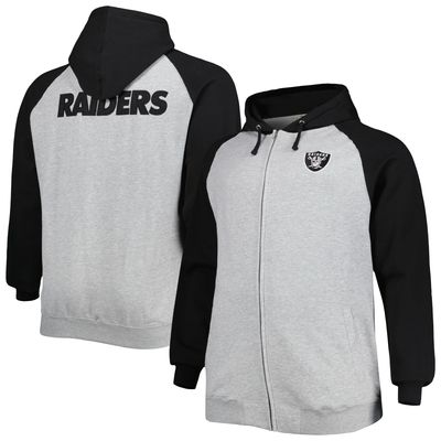 Men's Heather Gray Las Vegas Raiders Big & Tall Fleece Raglan Full-Zip Hoodie Jacket