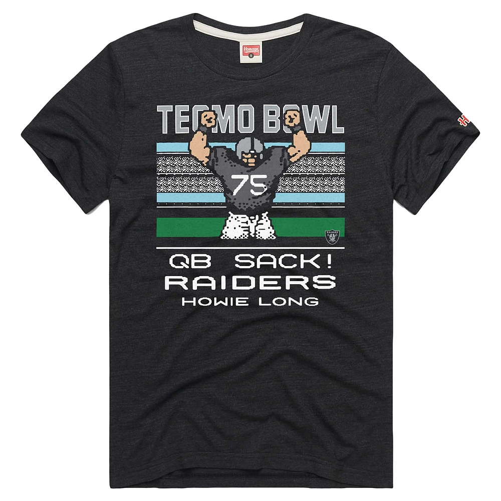 T-shirt à manches longues pour homme avec logo Howie Long Charcoal Las Vegas Raiders Tecmo Bowl Retired Player Graphic Tri-Blend