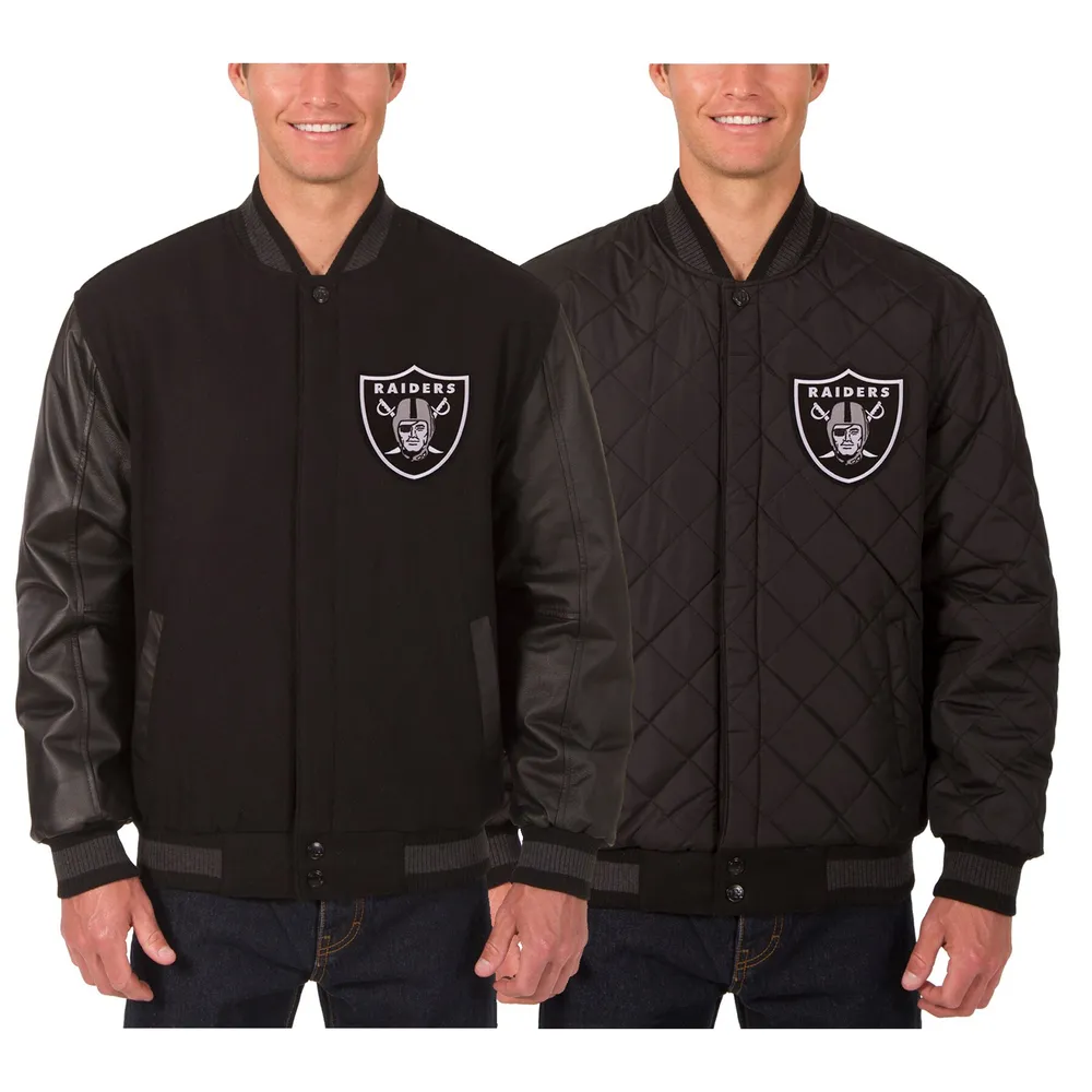 Las Vegas Raiders JH Design Wool & Leather Reversible Jacket with  Embroidered Logos - Black