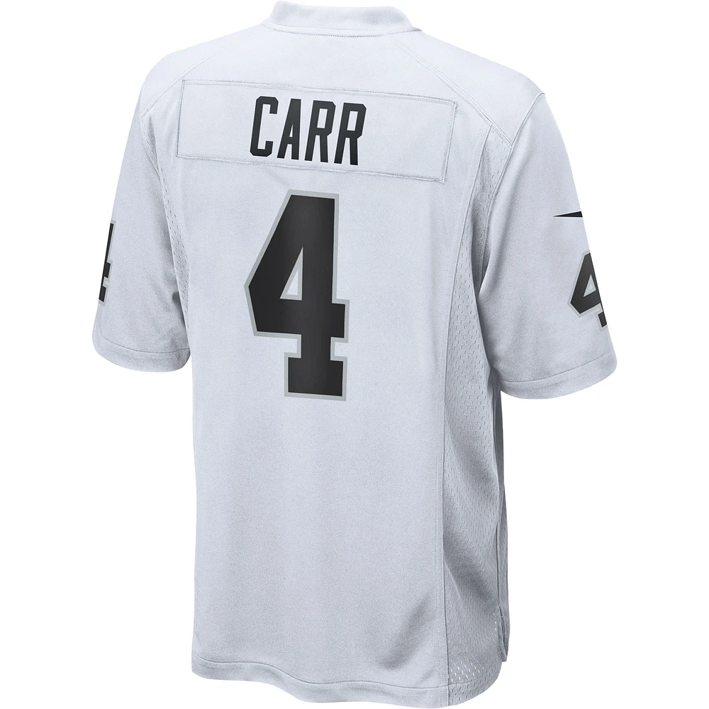 Maillot de jeu blanc Nike Derek Carr des Las Vegas Raiders pour hommes