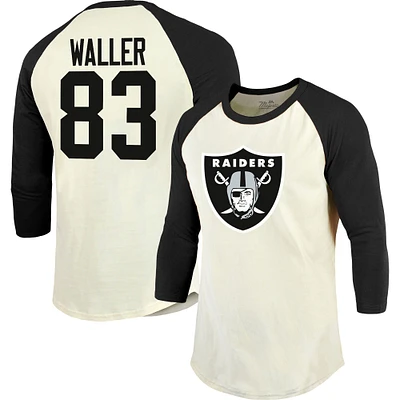 Men's Majestic Threads Darren Waller Cream/Black Las Vegas Raiders Vintage Player Name & Number Raglan 3/4-Sleeve T-Shirt