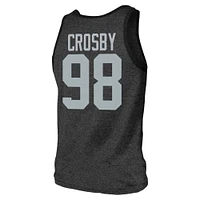 Débardeur noir à trois mélanges avec nom et numéro de joueur Majestic Threads Maxx Crosby des Las Vegas Raiders pour hommes