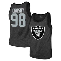 Débardeur noir à trois mélanges avec nom et numéro de joueur Majestic Threads Maxx Crosby des Las Vegas Raiders pour hommes