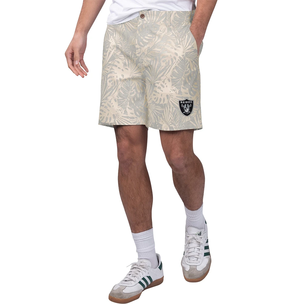 Men's Margaritaville Gray Las Vegas Raiders Sandwashed Monstera Print Amphib Shorts