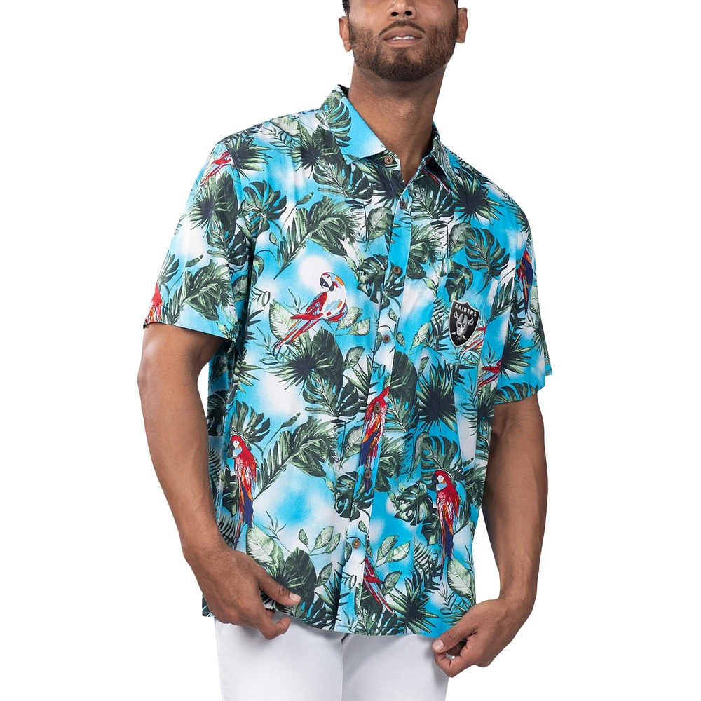 Men's Margaritaville Light Blue Las Vegas Raiders Jungle Parrot Party Button-Up Shirt